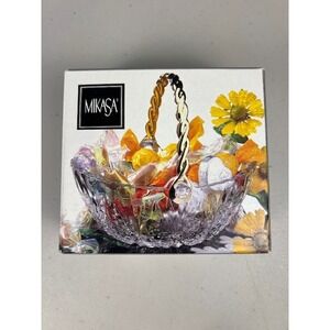 Mikasa Tender Rose Mini Handled Basket WY941/524 Lead Crystal Candy Dish Japan